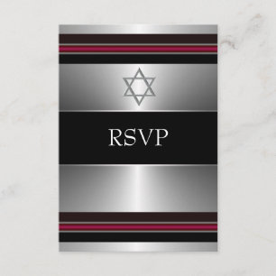 Black Red Silver Star de David Bar Mitzvah RSVP