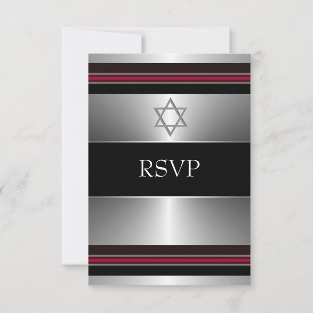 Black Red Silver Star de David Bar Mitzvah RSVP (Devant)