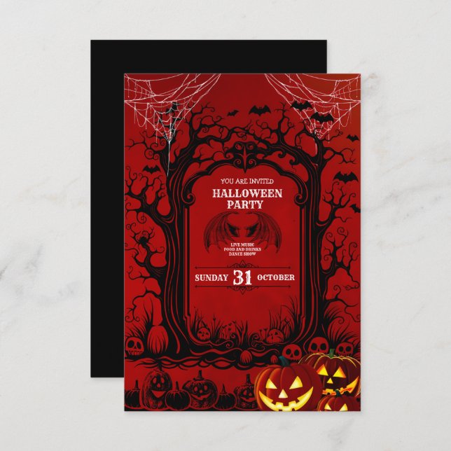 Black & Red Sinister Halloween Party Invitation (Front/Back)