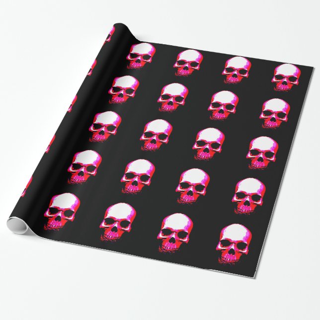 Black & Red Skull Christmas Wrapping Paper (Unrolled)