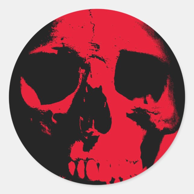 Black & Red Skull Classic Round Sticker (Front)
