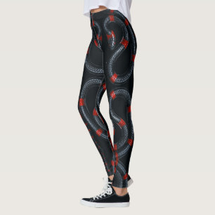 Black & Red Snake on Black Leggings