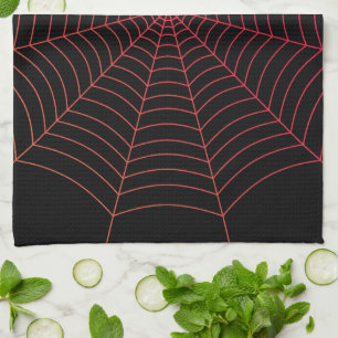 Black red spider web Halloween pattern Kitchen Towel