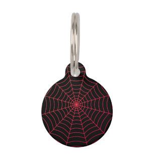 Black red spider web Halloween pattern Pet Tag