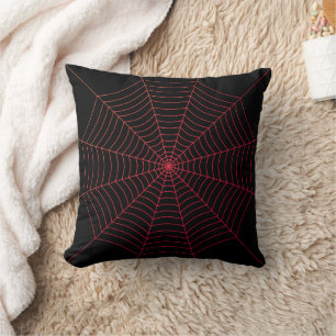 Black red spider web Halloween pattern Throw Pillow