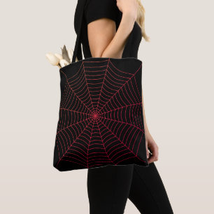Black red spider web Halloween pattern Tote Bag