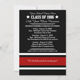 Black/Red Sporty Stripes Class Reunion Invitation