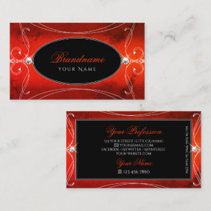 Black Red Squiggled Ornate Ornament Sparkle Jewels Business Card
