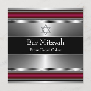 Black Red Star of David Bar Mitzvah Invitation