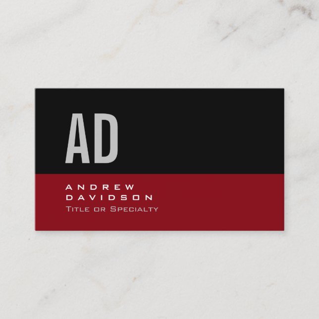 Black Red Stripe Grey Monogram Style Business Card (Front)