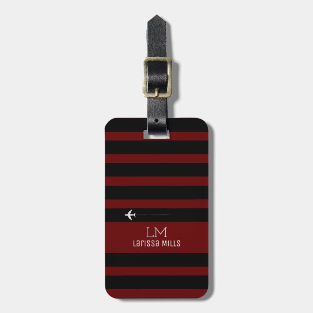 BLACK & RED stripes luggagetag with name Luggage Tag (Front Vertical)