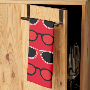 Black Red Sunglasses Pattern Kitchen Towel