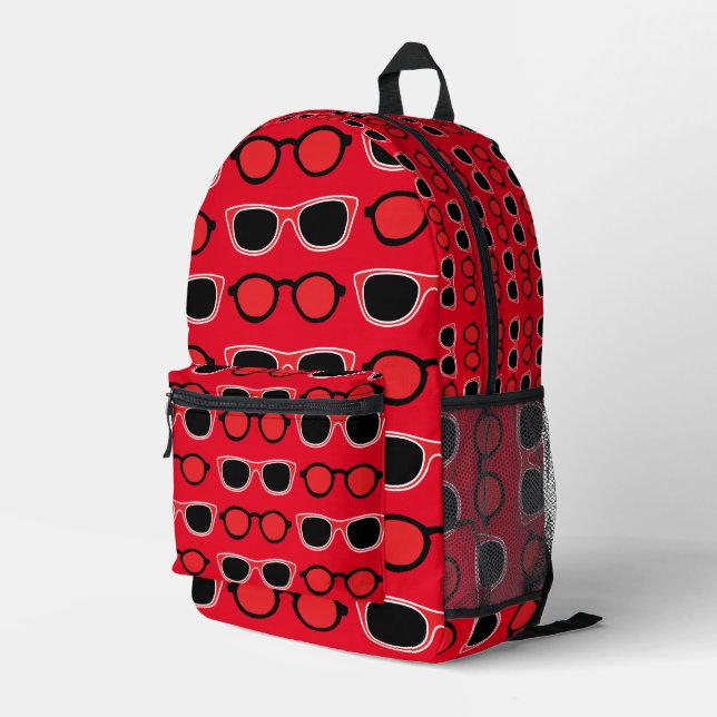 Black Red Sunglasses Pattern Printed Backpack (Back Corner Right)
