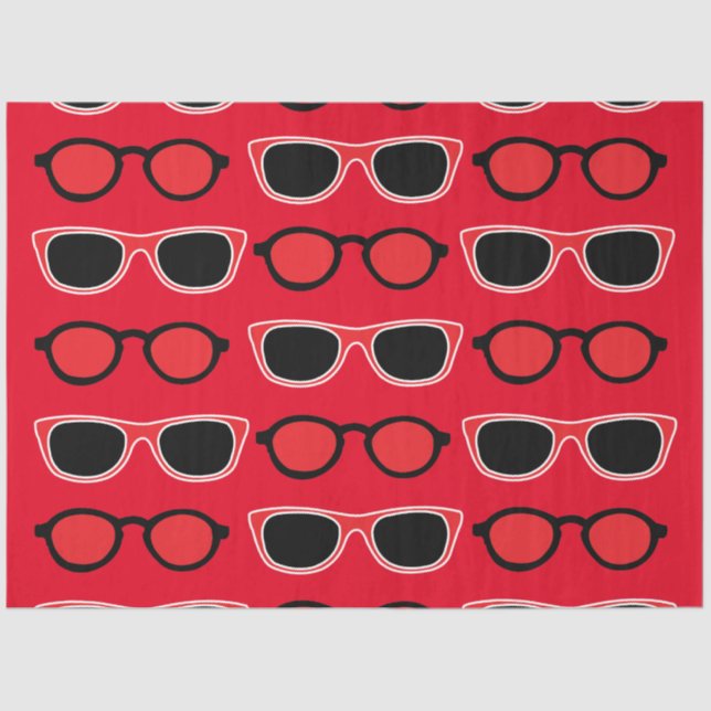 Black Red Sunglasses Pattern Tissue Paper (Front)