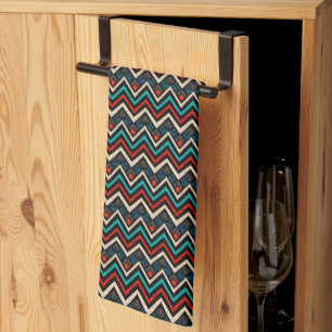 Black Red Teal Beige Aztec Pattern Kitchen Towel