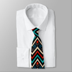 Black Red Teal Beige Aztec Pattern Tie