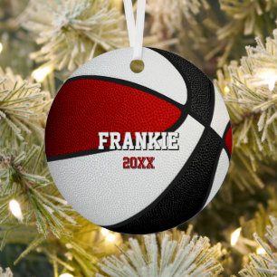 black red team colors keepsake basketball metal ornament
