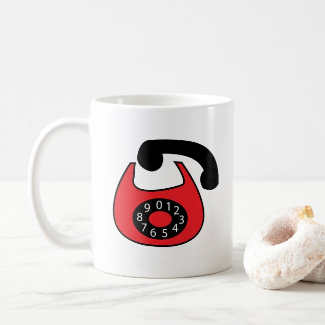 Black Red Telephone Old Phone  Coffee Mug (With Donut)