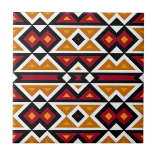 Black Red Terracotta Orange White Ethnic Tribe Art Tile