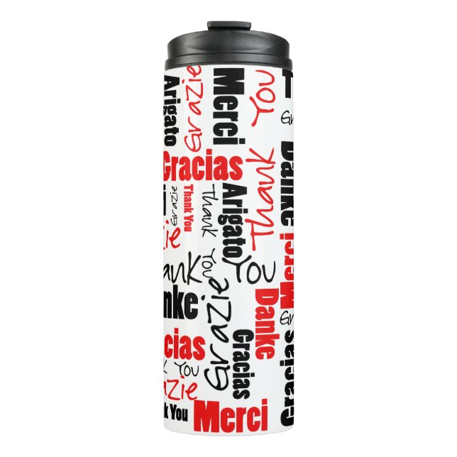 Black Red Thank You Typography Word Cloud Thermal Tumbler (Front)