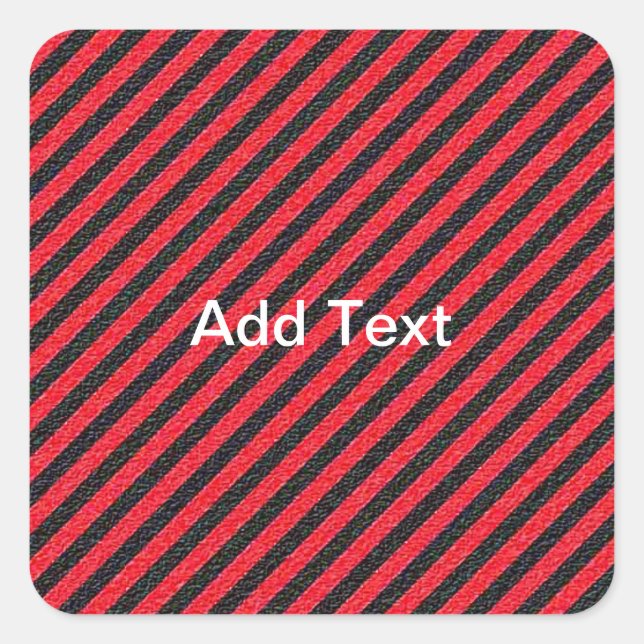 Black Red Thin Diagonal Stripes Square Sticker (Front)