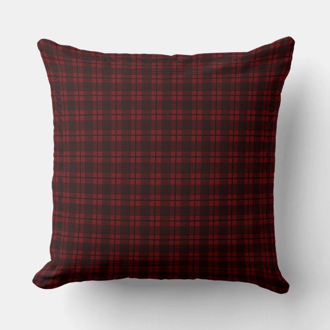 Black Red Thin Glen Plaid Pattern Throw Pillow (Front)