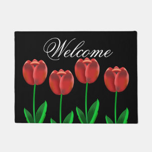Black & Red Tulips Welcome Doormat