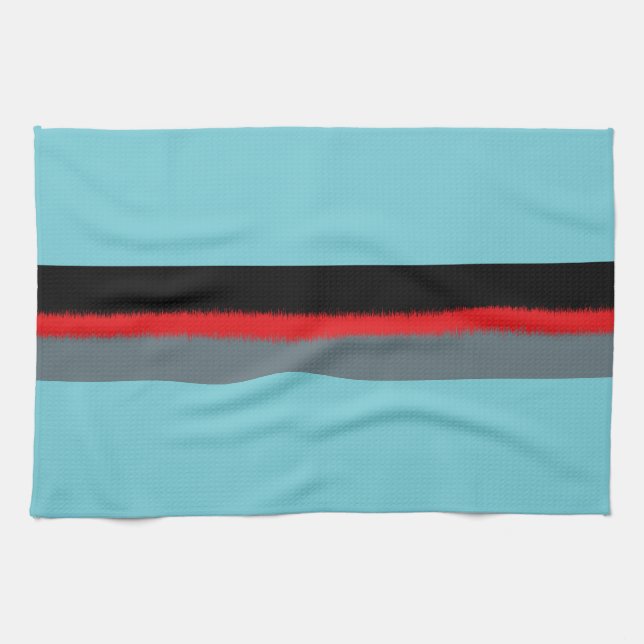 Black Red Turquoise Grey Stripes Kitchen Towel (Horizontal)