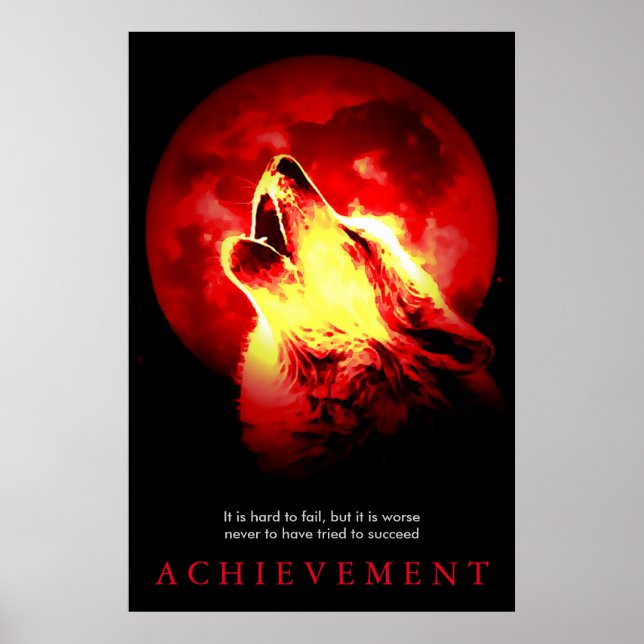 Black Red Unique Motivational Quote Wolf Poster (Front)