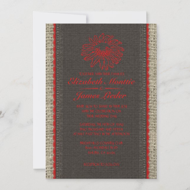 Black & Red Vintage Lace Wedding Invitations (Front)