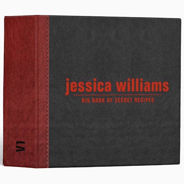 Black & Red Vintage Leather Print Binder (Front/Spine)