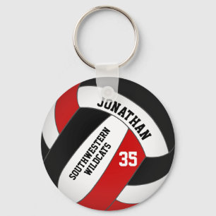 black red volleyball player and team name keychain
