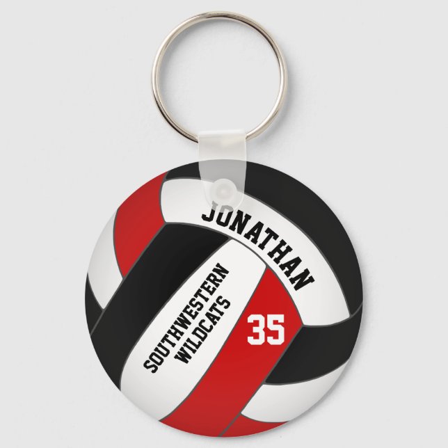 black red volleyball player and team name keychain (Front)