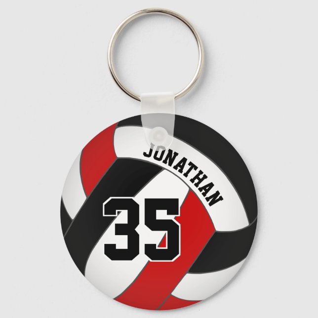 black red volleyball player custom jersey number keychain (Front)