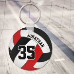 black red volleyball player custom jersey number keychain<br><div class="desc">This personalized volleyball bag tag features a black,  red and white volleyball upon which you can customize the player's name and jersey number - by katz_d_zynes</div>