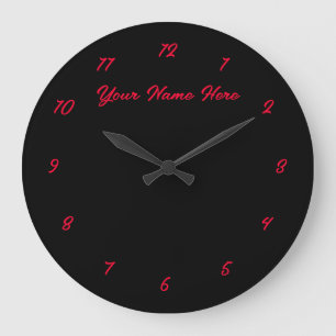 Black Red Wall Clock Custom Text and Colors