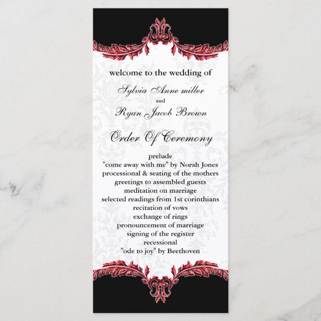 black red Wedding program (Front)
