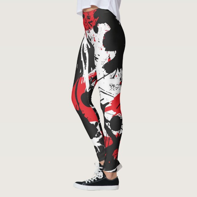 Black, red, white abstract art leggings (Left)