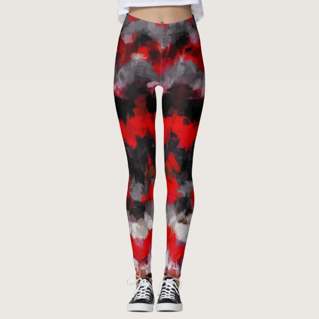 Black Red White Abstract Painting Leggings (Front)