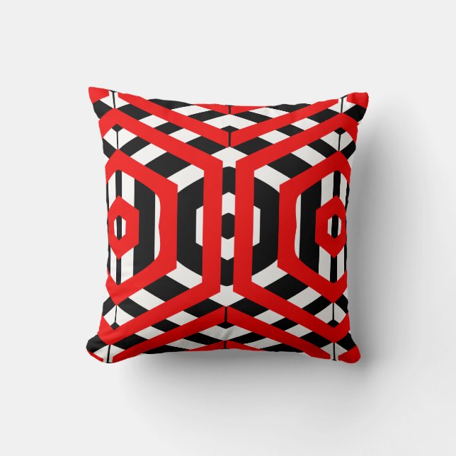Black, red, white  abstract pattern solid back throw pillow (Front)