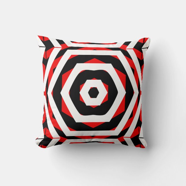Black, red, white  abstract pattern solid back throw pillow (Front)