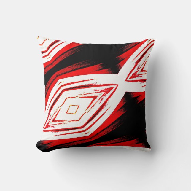 Black, red, white  abstract pattern solid back throw pillow (Front)