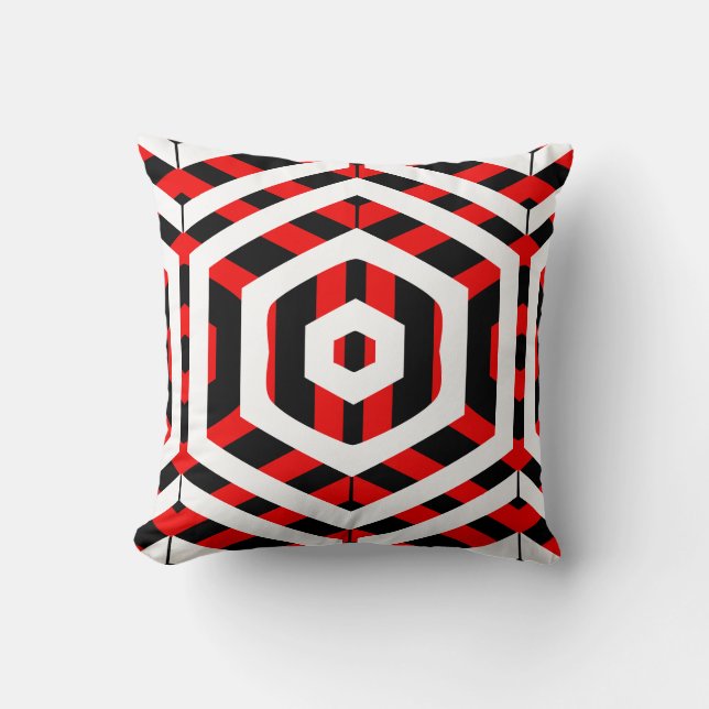 Black, red, white  abstract pattern solid back throw pillow (Front)