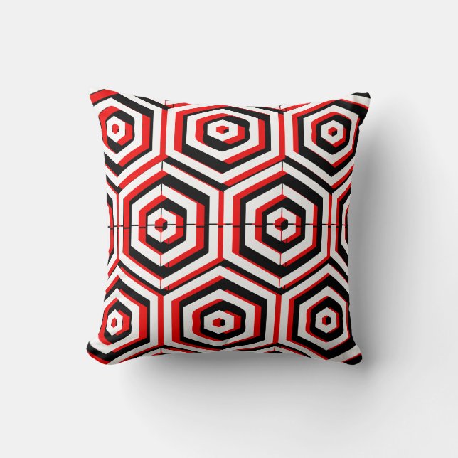 Black, red, white  abstract pattern solid back throw pillow (Front)