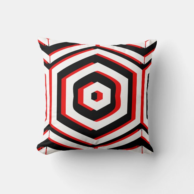 Black, red, white  abstract pattern solid back throw pillow (Front)