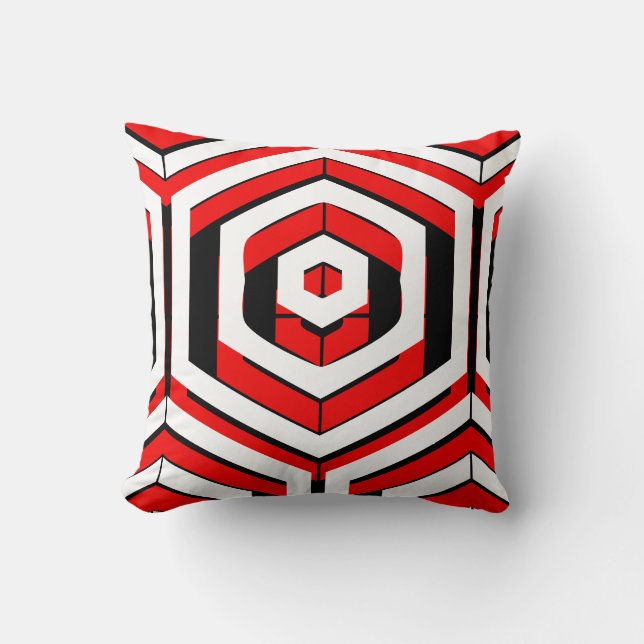 Black, red, white  abstract pattern solid back throw pillow (Front)