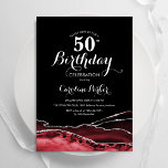Black Red White Agate 50th Birthday Invitation<br><div class="desc">Black,  red,  white and silver agate 50th birthday party invitation. Elegant modern design featuring watercolor agate marble geode background,  faux glitter silver and typography script font. Trendy invite card perfect for a stylish women's bday celebration. Printed Zazzle invitations or instant download digital printable template.</div>