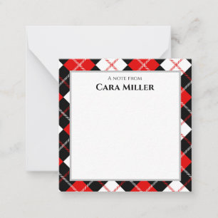 Black Red White Argyle Personalized Card