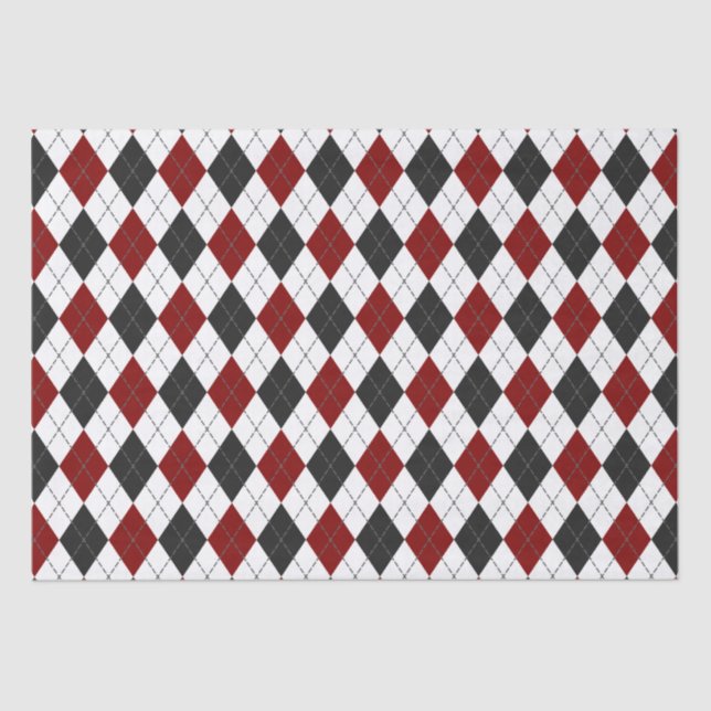 black red white argyle plaid tissue paper (Front)