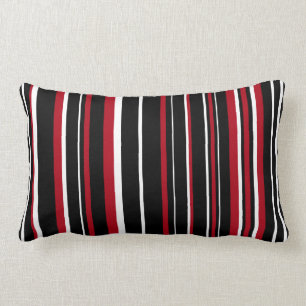 Black, Red, White Barcode Stripe Lumbar Pillow